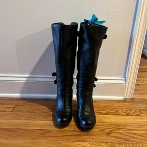 Black leather knee high boots